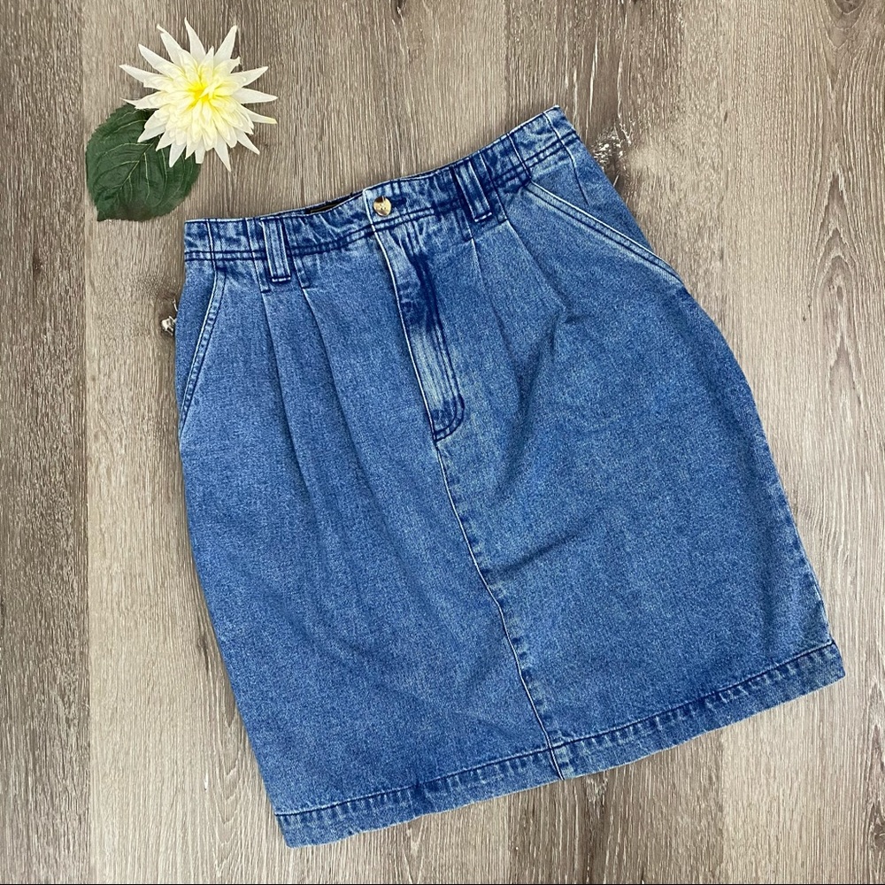 Vintage 90's Eddie Bauer Pleated Denim Pencil Skirt